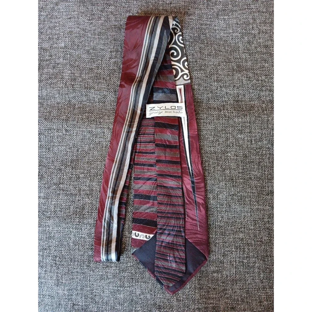 Tie 70s 80s 90s Y2K Mens George Machado Silk Gray Black Red 4 Wide 58 Long